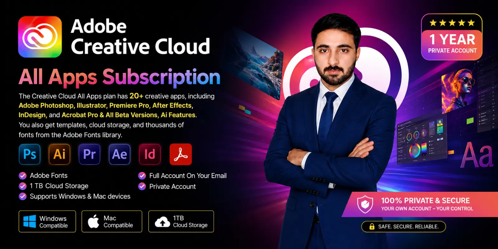Adobe Creative Cloud All Apps Premium Subscription – Private Account