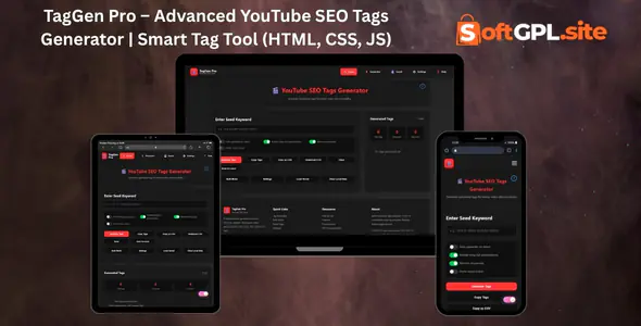 TagGen Pro – Advanced YouTube SEO Tags Generator | Smart Tag Tool (HTML, CSS, JS)